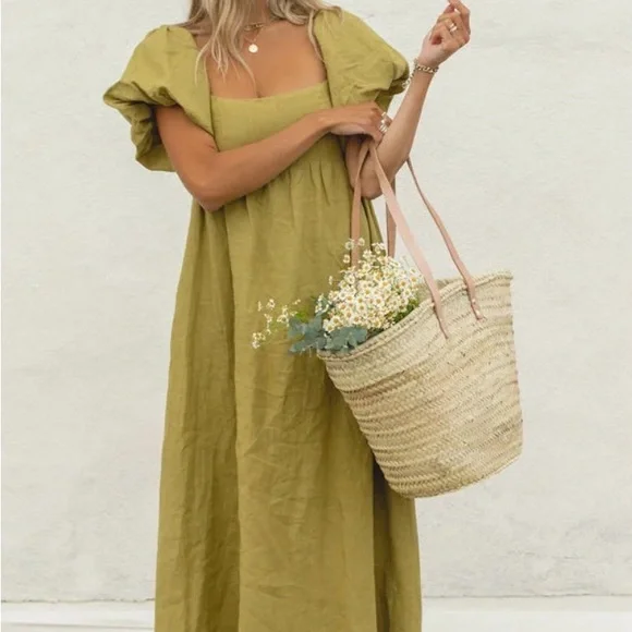 Solai the Label French Riviera Linen Dress in Olive, size XL - Picture 3 of 10